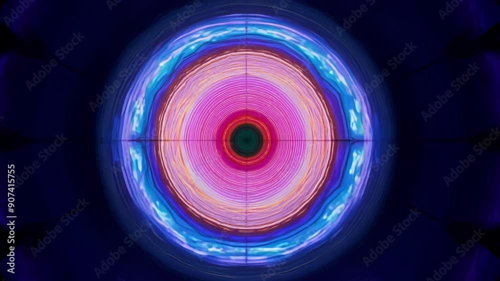 Poster a mesmerizing display unfolds as vibrant colors swirl and pulse in circular patterns, creating an en