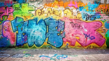 Vibrant urban street art  colorful graffiti pattern beautifully displayed on a concrete wall