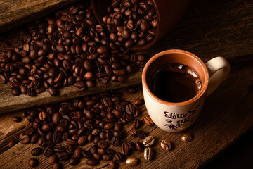 coffee beans and cup