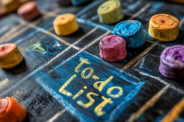 Vibrant To-Do List on Chalkboard with Colorful Chalk for Productivity Planning and Organization, Realistic Photography with Bright Lighting