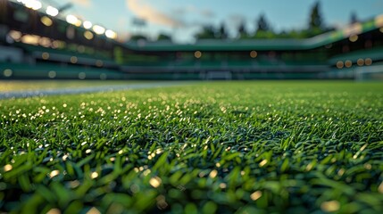 Lush Green Grass on a Stadium Field During an Evening Match Prep. Generative AI