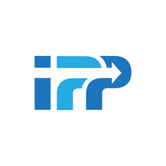 This is an initial letter logo of iPP with arrow in blue color on a white background in simple flat style.