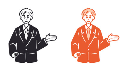 案内をするビジネスパーソン男性のイラストセット