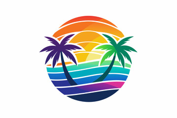 Vector Art Illustration of Tropical Island with Palm