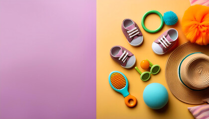 Obraz premium Flat Lay Composition with Baby Accessories and Space for Text- Description- Baby accessorie_1(136)