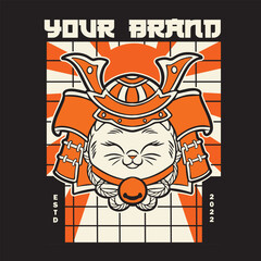 funny vector illustration of cat as a samurai , it can be use for shirt design or poster	