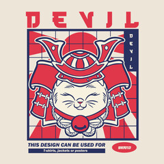 funny vector illustration of cat as a samurai , it can be use for shirt design or poster	