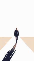 Silhouette of a Man Walking on a Path Towards the Light.