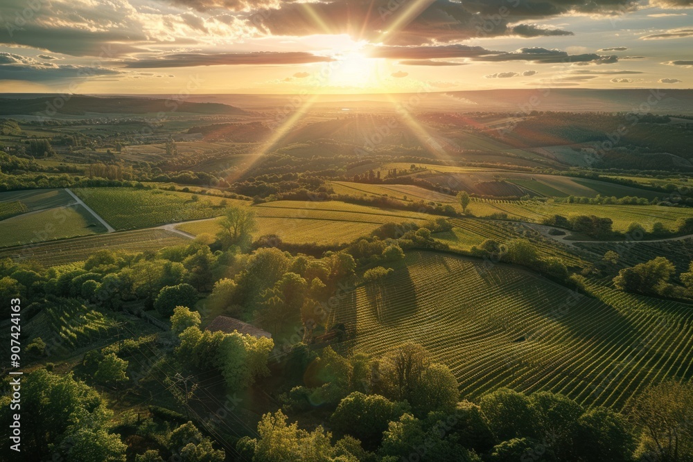 Wall mural golden hour over rolling hills