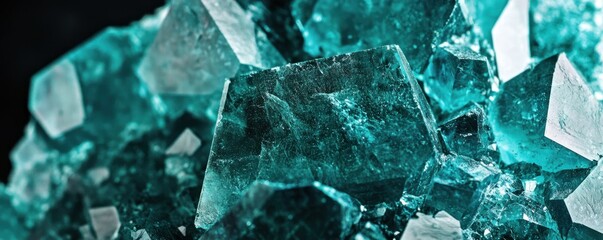 Close up shot detailed aquamarine crystal mineral stone. shiny surface of precious stone mineral crystals in the natural environment