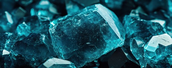 Close up shot detailed aquamarine crystal mineral stone. shiny surface of precious stone mineral crystals in the natural environment