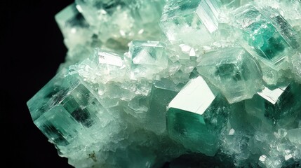 Obraz premium Close up shot detailed aquamarine crystal mineral stone. shiny surface of precious stone mineral crystals in the natural environment
