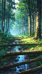 Obraz premium bialowieza forest polandbelarus natural wonders around the world morning view anime
