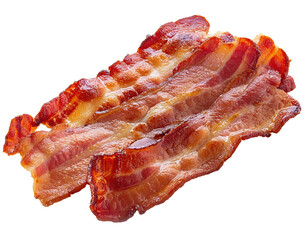 Deliciously crispy cooked bacon strips perfect for breakfast or as a savory topping in various dishes, isolated on a white or transparent background.