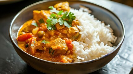 elevated shot bowl rice paired with savory curry classic comfort food combination