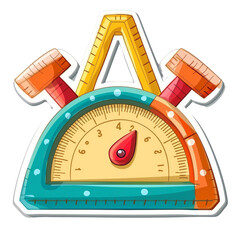 Colorful School Element Sticker with Protractor, Rulers, and Compass for Educational and Creative Projects