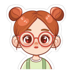 Naklejka premium Cute School Element Sticker of a Girl with Glasses and Red Hair in Cartoon Style for Educational and Decorative Use