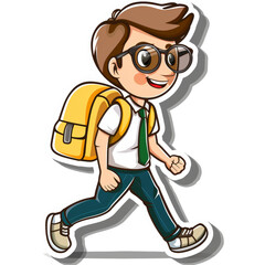 Cheerful School Boy Sticker with Backpack and Glasses - Perfect for Educational and School-Themed Designs