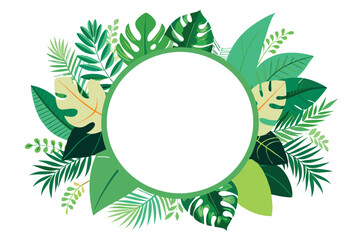 Circular Frame of Lush Tropical Leaves with White Center
