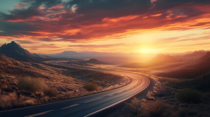 Serene Sunset Road Trip Through Desert Mountains