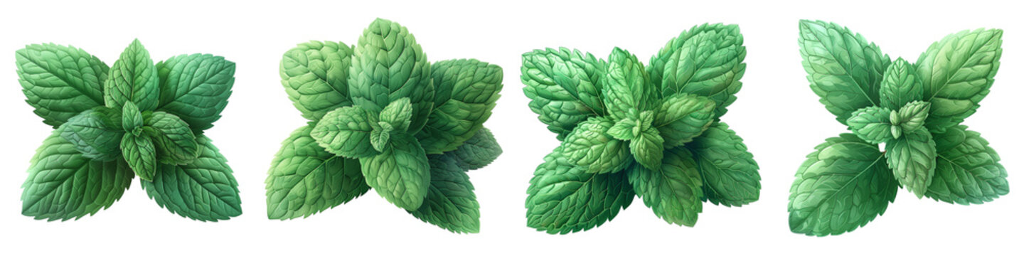 Set of mint Leaves Isolated on white and transparent background