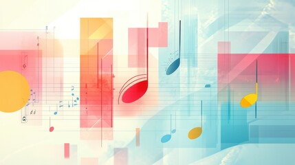 Abstract Colorful Musical Notes on a Modern Geometric Background