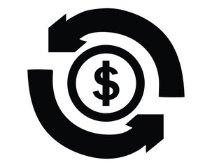 coin with circular arrows. Cashback or cash return concept. exchange money symbol vector 
