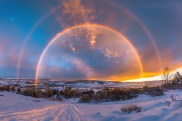 Double Rainbow over Snowy Landscape