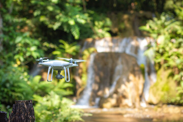 Drone flying at the waterfall