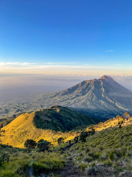 sunrise view from the top of mountain merbabu