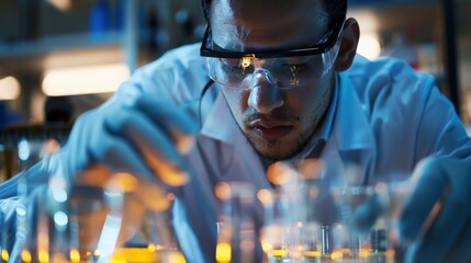 A focused scientist conducts experiments in a laboratory, analyzing samples with precision and care to achieve accurate results.