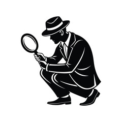 silhouette man sitting holding magnifying glass