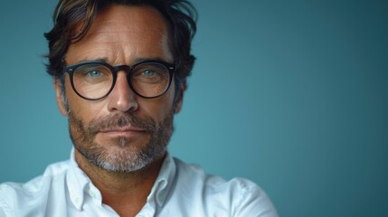 Fototapeta premium Portrait of a positive European male on a solid background