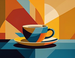 Colorful Coffee Cup Illustration with Artistic Design and Copy Space for Modern Creative Concepts