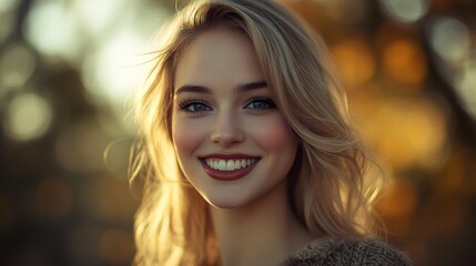 Naklejka premium Smiling Woman with Blonde Hair