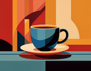 Colorful Coffee Cup Illustration with Artistic Design and Copy Space for Modern Creative Concepts