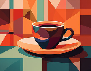 Colorful Coffee Cup Illustration with Artistic Design and Copy Space for Modern Creative Concepts