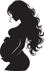 Pregnant Lady Silhouette Line Art Vector Illustration On Isolated White Background
