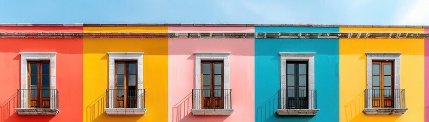 Obraz premium Mexican architecture, colorful facades, focus on, cultural vibrancy, realistic, composite, historic center