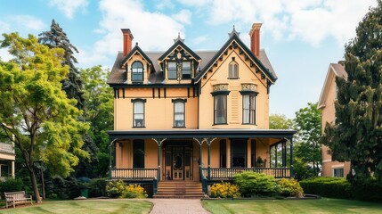 Victorian architecture, ornate detailing, focus on, 19th-century elegance, realistic, composite, heritage district