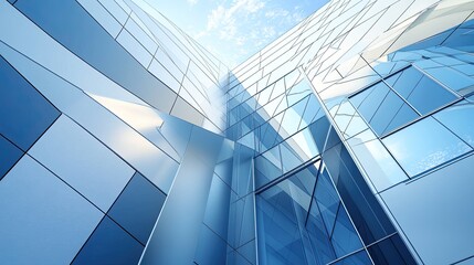 Abstract art design on a modern architecture facade, showcasing sleek lines and geometric shapes. Ideal for business and corporate concepts.