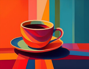 Artistic Coffee Cup Illustration with Colorful Background and Copy Space