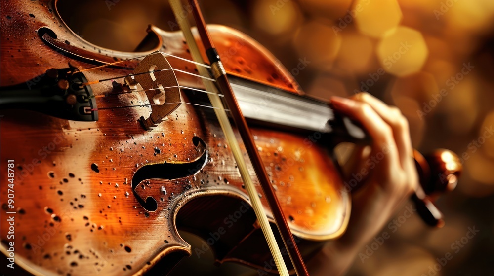 Sticker Close-up of a violin with a blurred background.