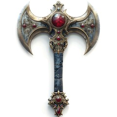 Fototapeta premium Ornate Double-Headed Axe with Ruby Gems and Golden Detailing