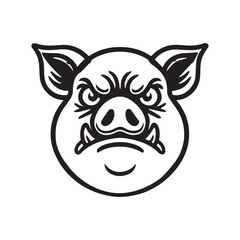 Pig Face Clipart, Swine silhouette, Hog Outline Logo, Domestic pig  illustration in black and white