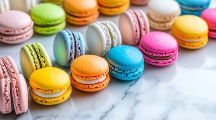 delicious array of colorful macarons display elegantly on a marble surface showcasing a variety of vibrant flavors in a visually appealing arrangement