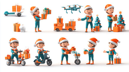 Fototapeta premium 3D_cartoon_character_design_set_delivery_Christmas