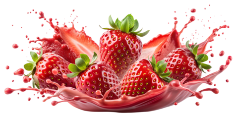 Strawberry Juice Splash on Transparent Background for Fruity Designs. Perfect for: Fruity designs, fresh visuals, vibrant graphics