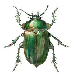 Detailed illustration of a green beetle showcasing intricate textures and natural beauty, ideal for nature and biology themes.