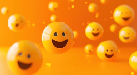 Naklejka premium Smiling Emojis in Orange Background